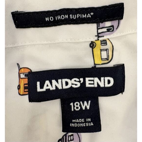 Lands End Women’s Sleeveless Collared White Blouse Happy Camper Print Size 18W - Picture 2 of 5